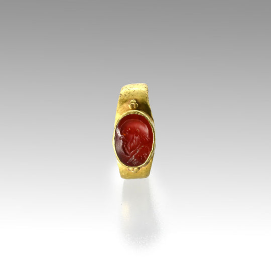 A Roman Gold Ring with Carnelian Intaglio of Socrates, Roman Imperial Period, ca. 1st - 2nd century  CE