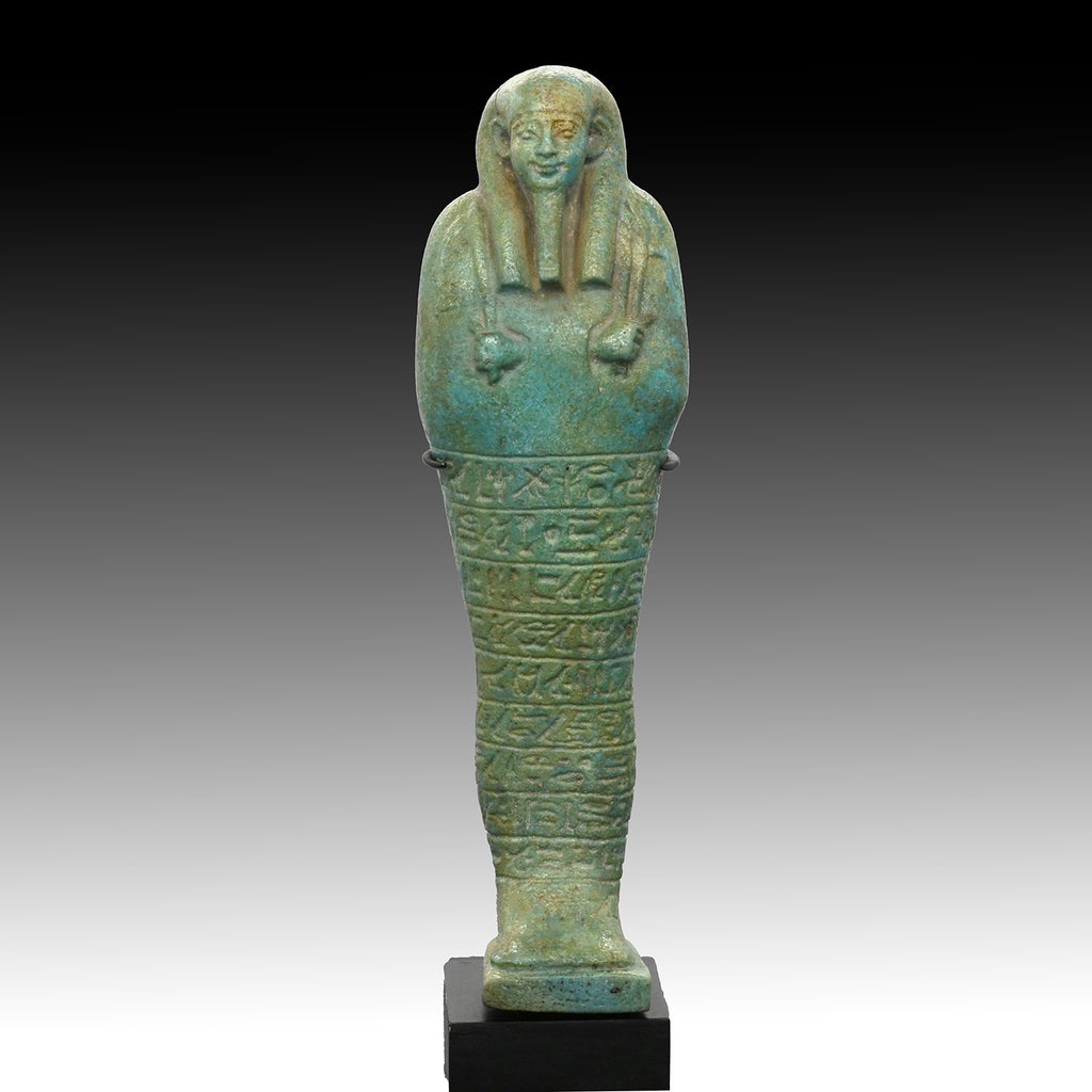 A fine Egyptian Faience Ushabti for Paaboumeh, Late Period, 26th Dynasty, ca. 664 - 525 BCE