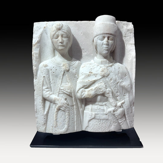 A Medieval Marble Relief of Royal Couple, ca. late 14th century or later