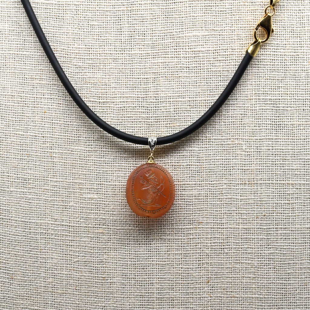 A superb Achaemenid Agate Stamp Seal with Kneeling King, Persian Empire, ca. 550 - 330 BCE