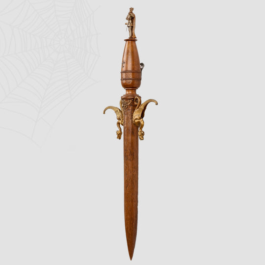 A Large, Exhibited Gilt Bronze Knight & Dragon Vampire Stake, 19th century