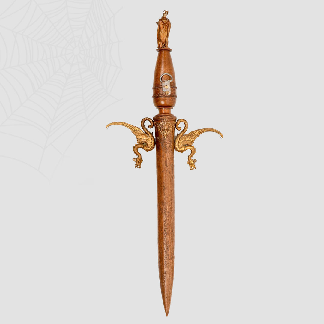 A Large, Exhibited Gilt Bronze Knight & Dragon Vampire Stake, 19th century