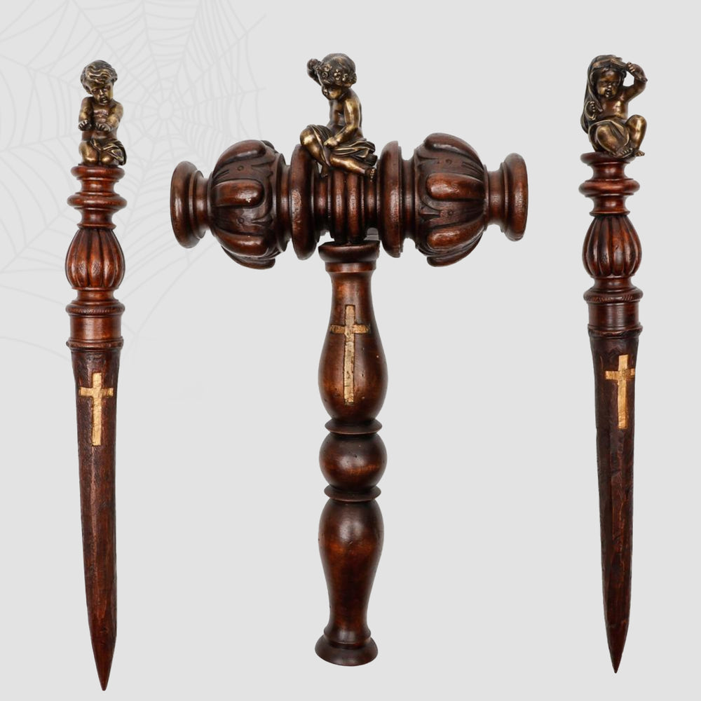 A Large, Exhibited European Vampire Slayer Stake and Mallet Set, Late 19th century - early 20th century