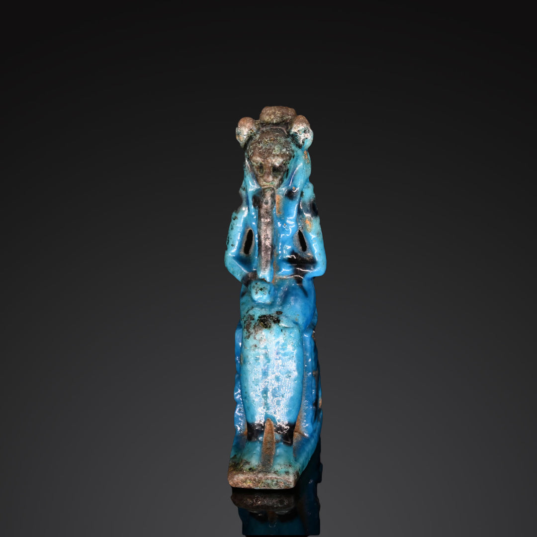 An Egyptian brilliant blue Faience Amulet of Sekhmet , Third Intermediate Period, ca. 1069 - 945 BCE