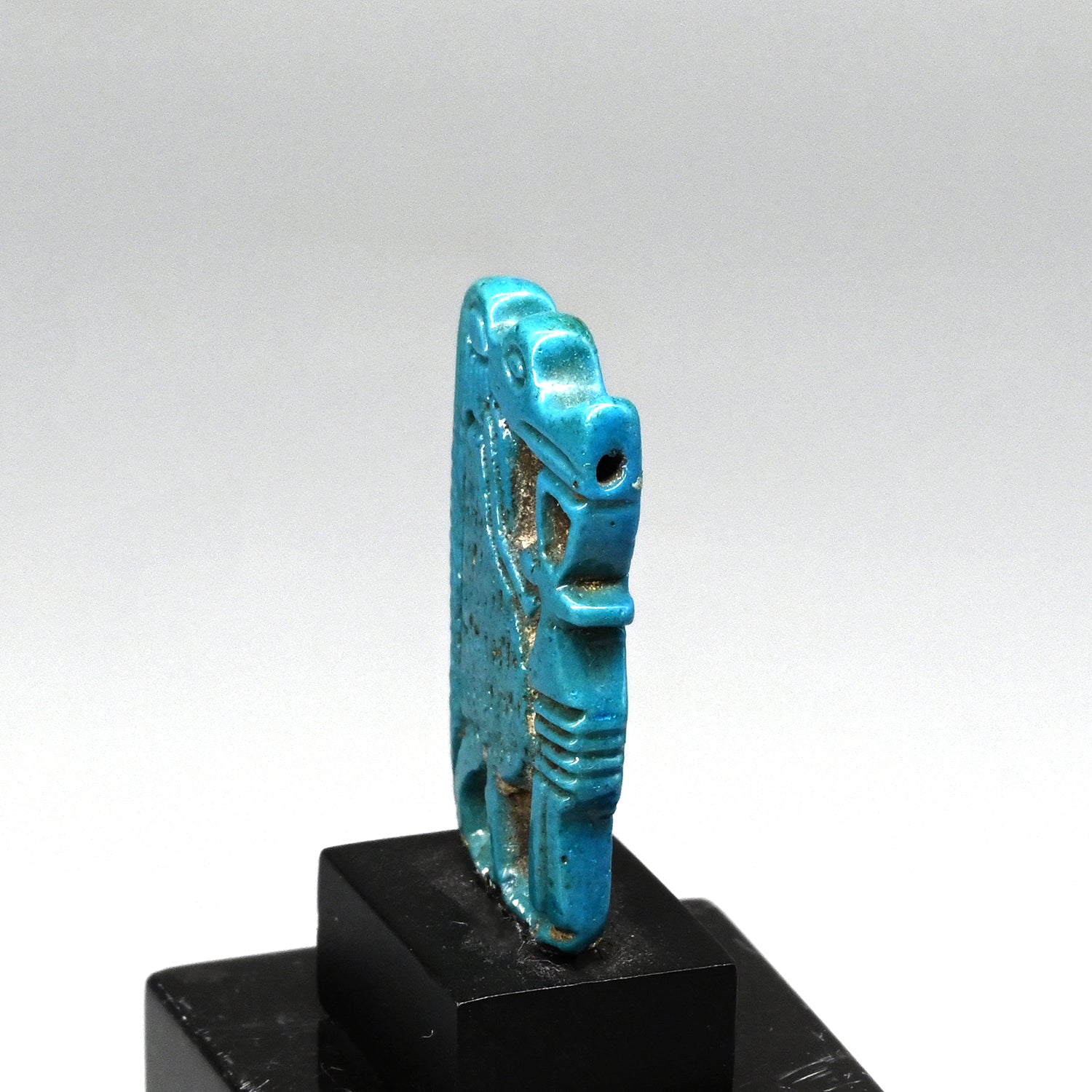 An exhibited Egyptian Faience Taweret Amulet, New Kingdom, 18th Dynasty, ca. 1550 - 1293 BCE