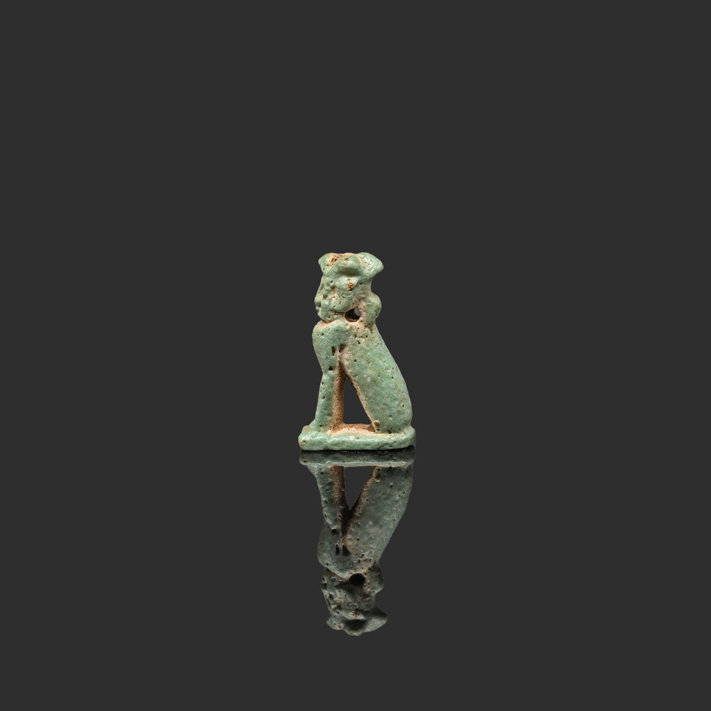 A rare Nubian Green Faience Sphinx, Late Period, ca. 664 - 332 BCE