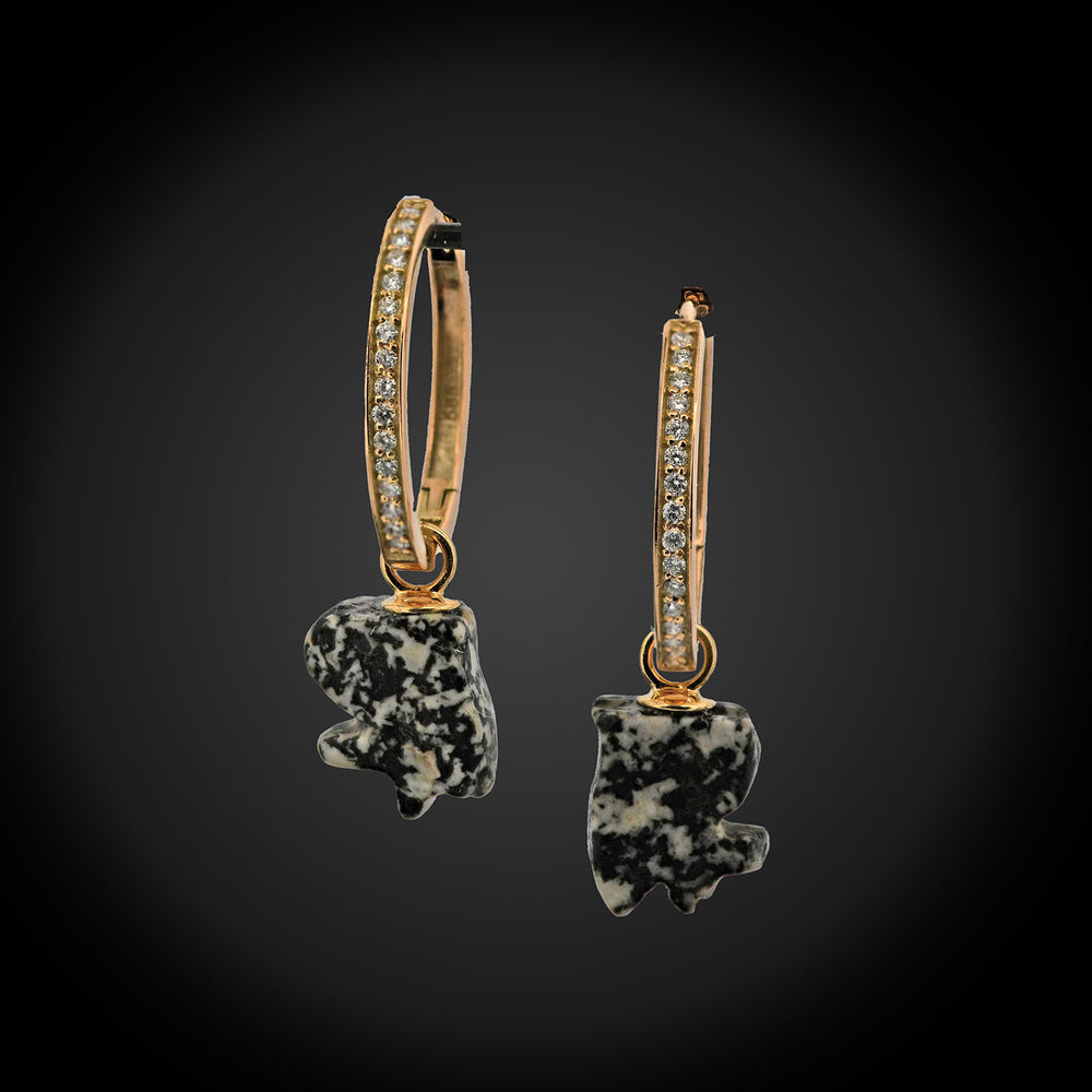 Two Egyptian Diorite Wedjat Amulets, set as earrings, Late Period, ca. 664 - 332 BCE