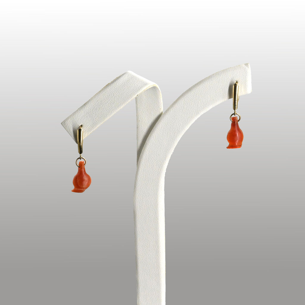 A pair of Egyptian Carnelian Poppy Beads set as Earrings, 18th Dynasty, Amarna Period, ca.  1364 - 1347 BCE