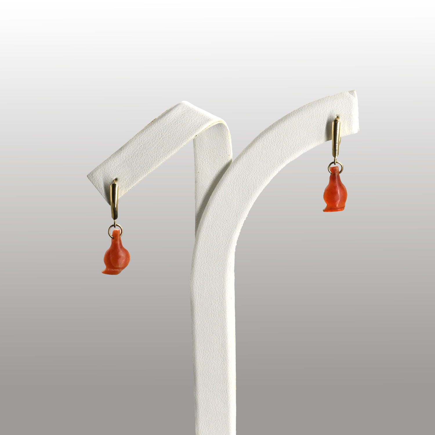 A pair of Egyptian Carnelian Poppy Beads set as Earrings, 18th Dynasty, Amarna Period, ca.  1364 - 1347 BCE