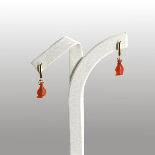 A pair of Egyptian Carnelian Poppy Beads set as Earrings, 18th Dynasty, Amarna Period, ca.  1364 - 1347 BCE