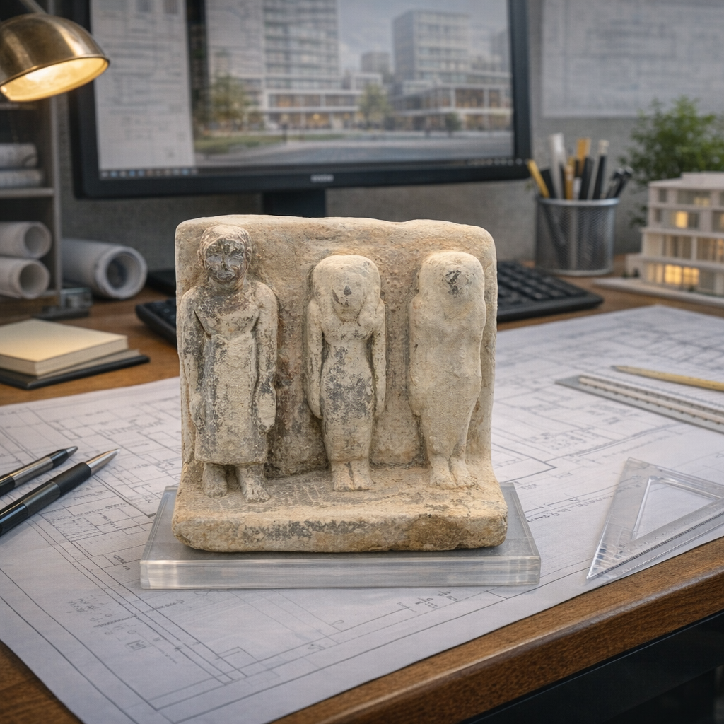 An Egyptian Limestone Family Plaque, Middle Kingdom, 12th Dynasty, ca. 1991 – 1786 BCE