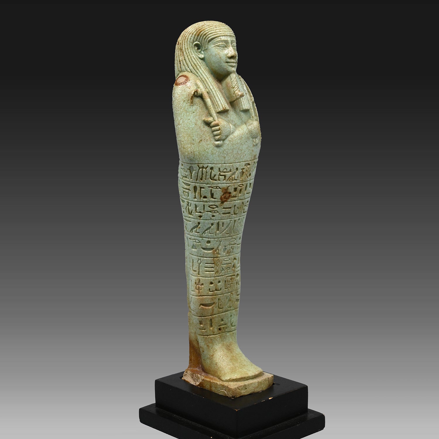 An exceptional Egyptian Faience Ushabti for Wah-ib-re-em-akhet, 26th Dynasty, 664 - 525 BC