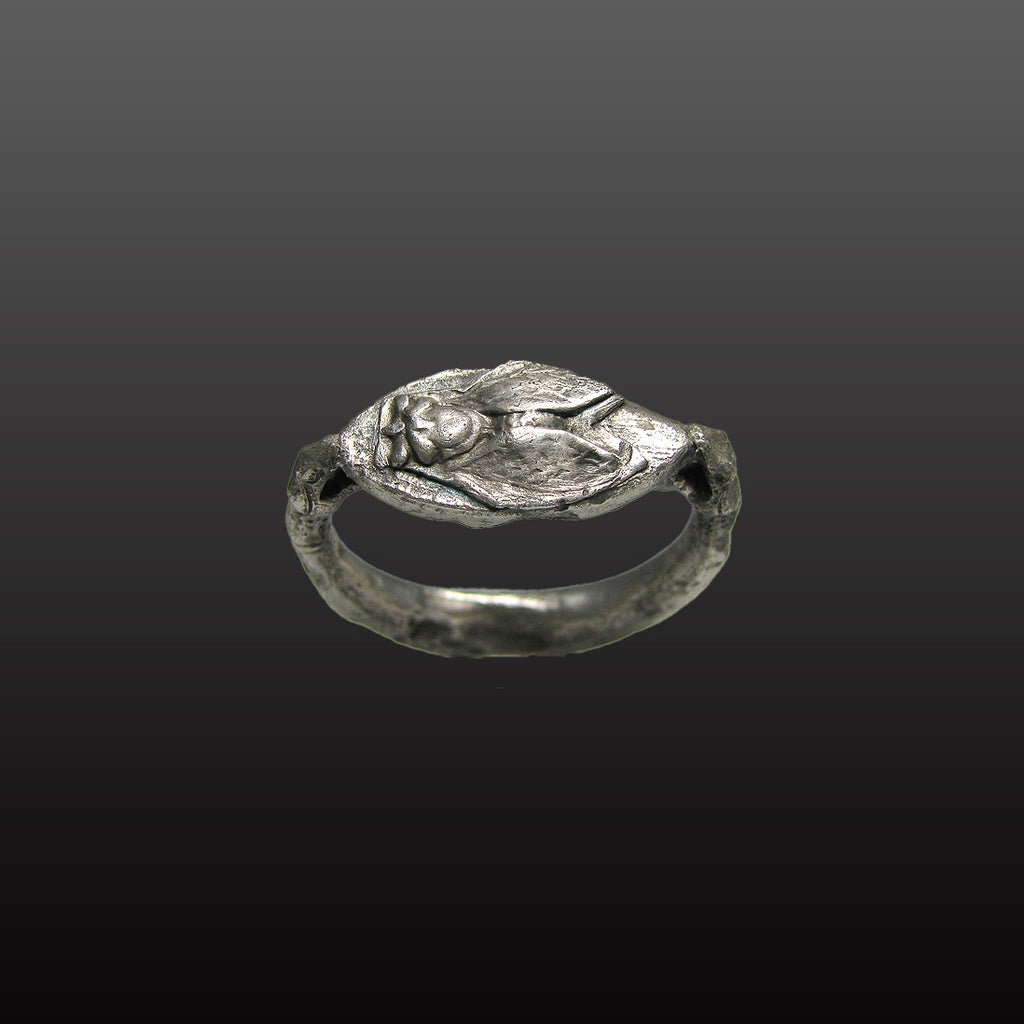 A Rare Greek Silver Ring with Cicada and Serpent Motif, Archaic Period, ca. 6th - 5th century BCE