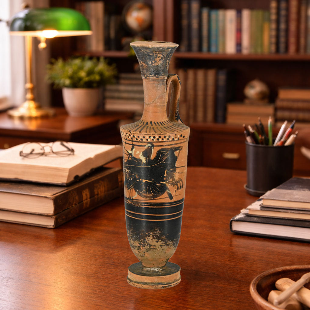 Attic Black Figure Lekythos, Group of Haimon Painter, ca. 6th Century BCE