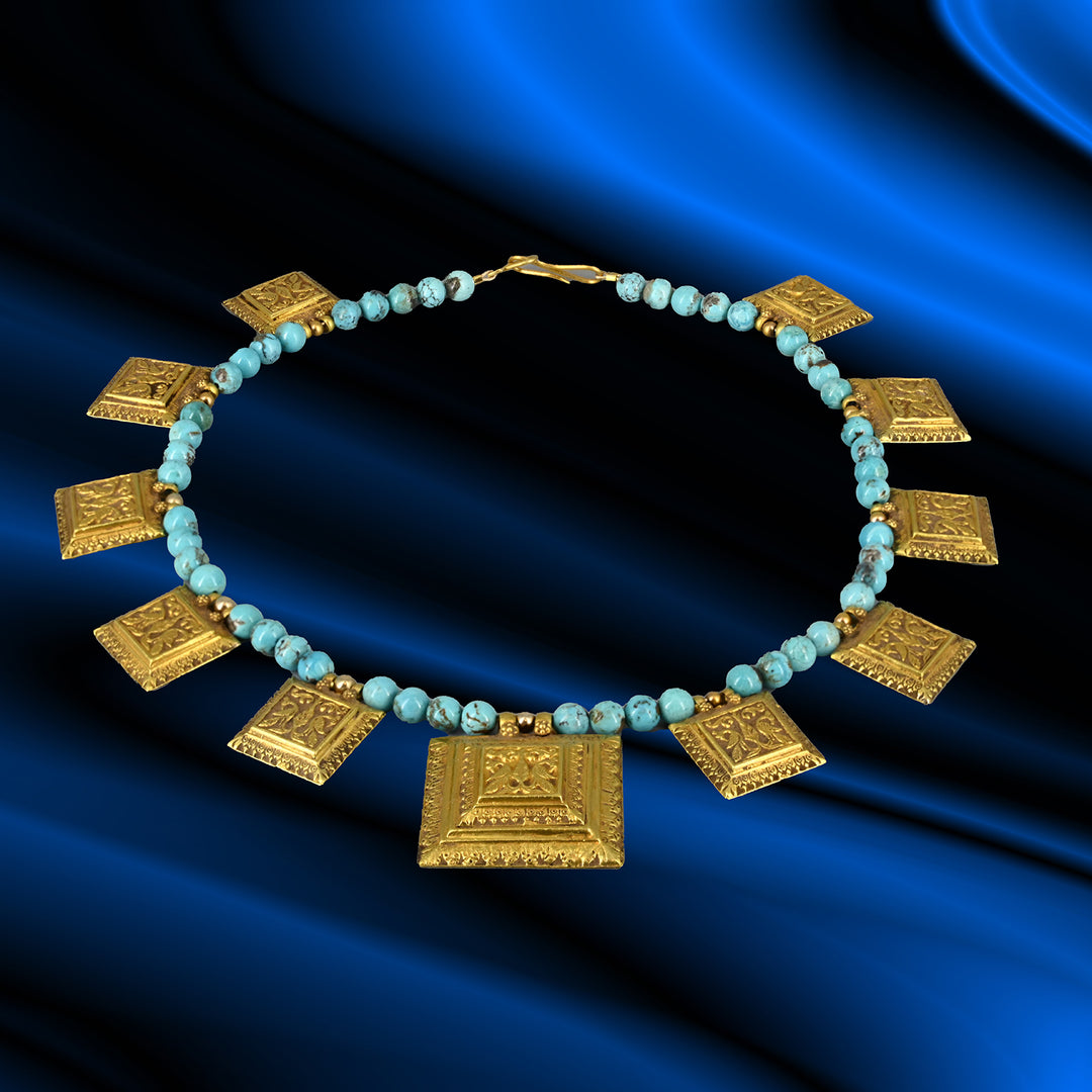 An Ottoman Turquoise and Gold Necklace, Ottoman Iznik Period, ca. 15th - 17th century