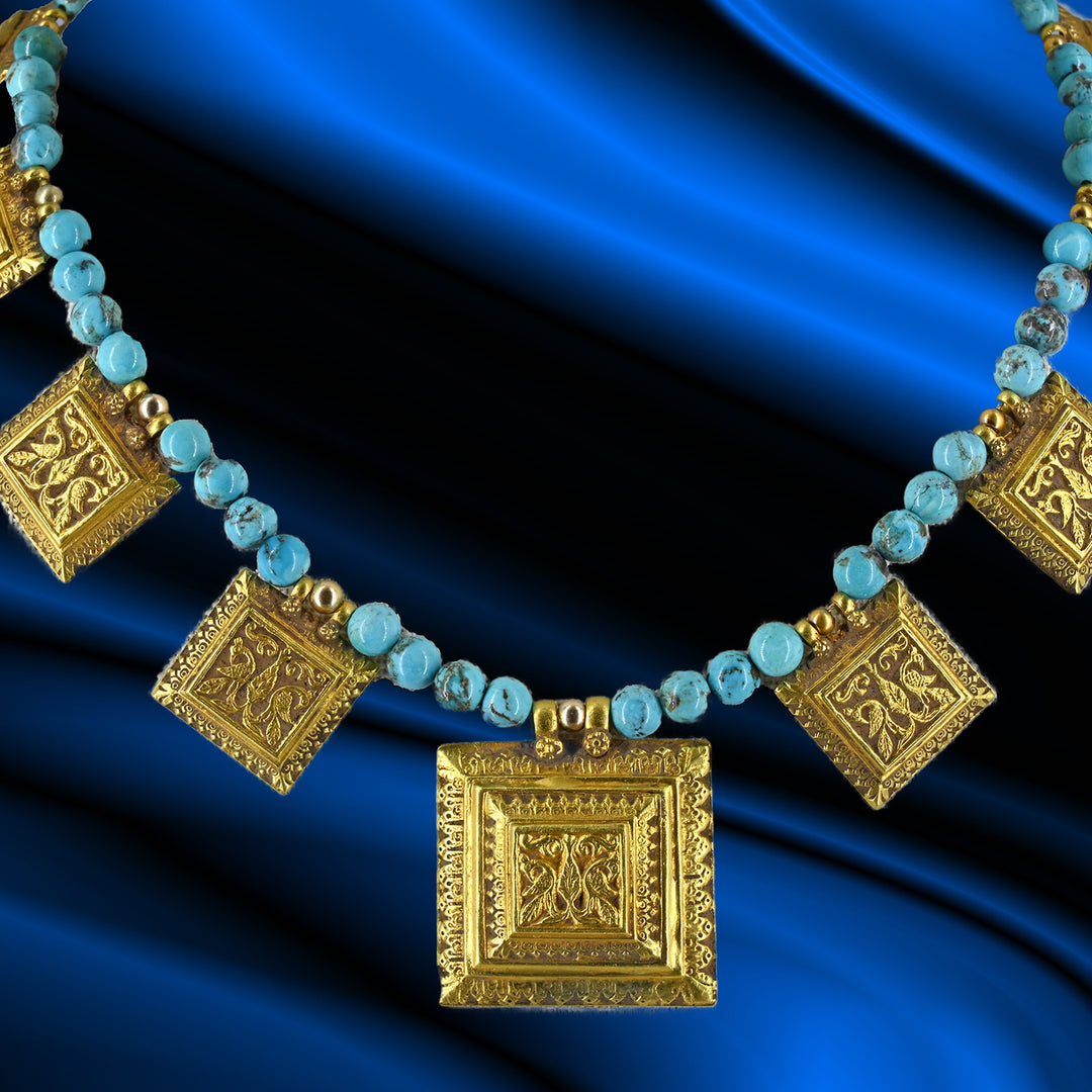 An Ottoman Turquoise and Gold Necklace, Ottoman Iznik Period, ca. 15th - 17th century