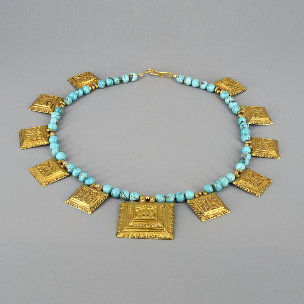 An Ottoman Turquoise and Gold Necklace, Ottoman Iznik Period, ca. 15th - 17th century