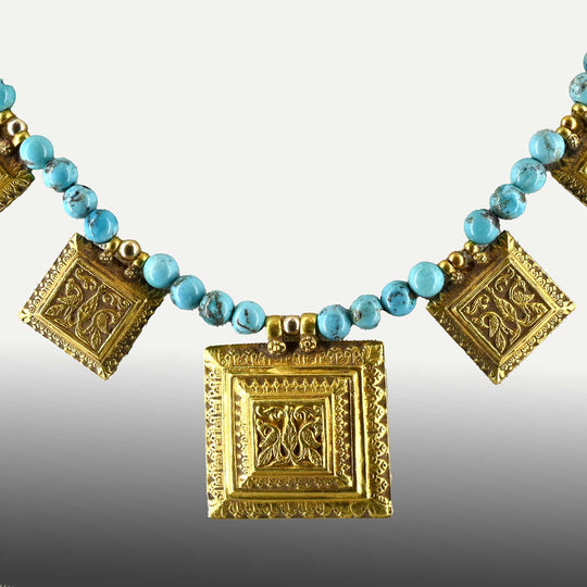 An Ottoman Turquoise and Gold Necklace, Ottoman Iznik Period, ca. 15th - 17th century