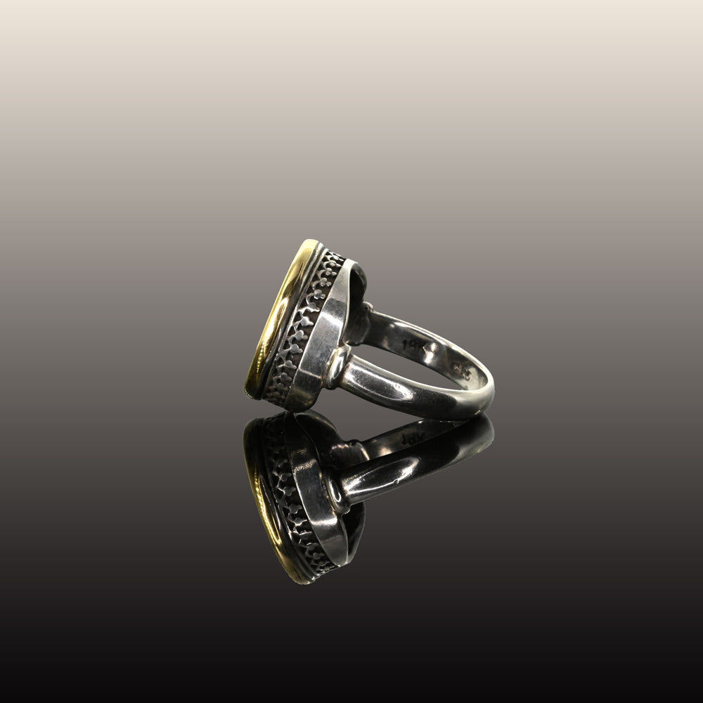 A Silver and Gold Ring With Ancient Widows Mite Biblical Coin, ca. 103 - 76 BCE