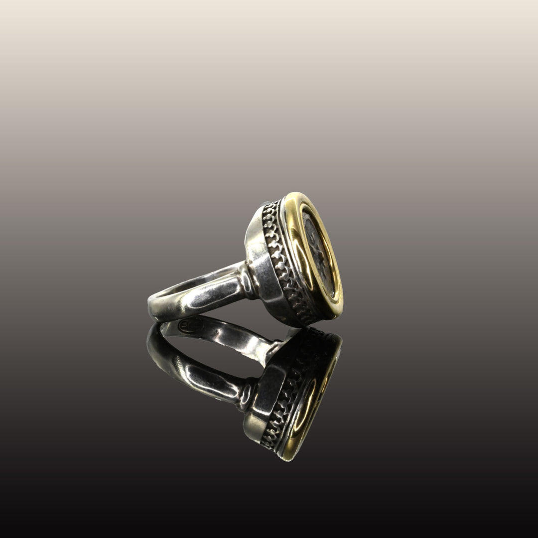 A Silver and Gold Ring With Ancient Widows Mite Biblical Coin, ca. 103 - 76 BCE