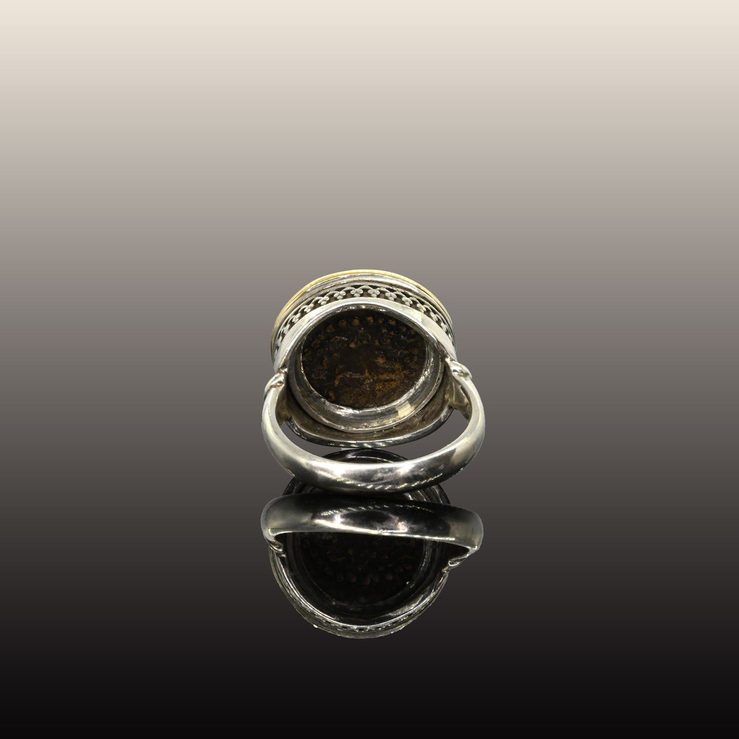 A Silver and Gold Ring With Ancient Widows Mite Biblical Coin, ca. 103 - 76 BCE