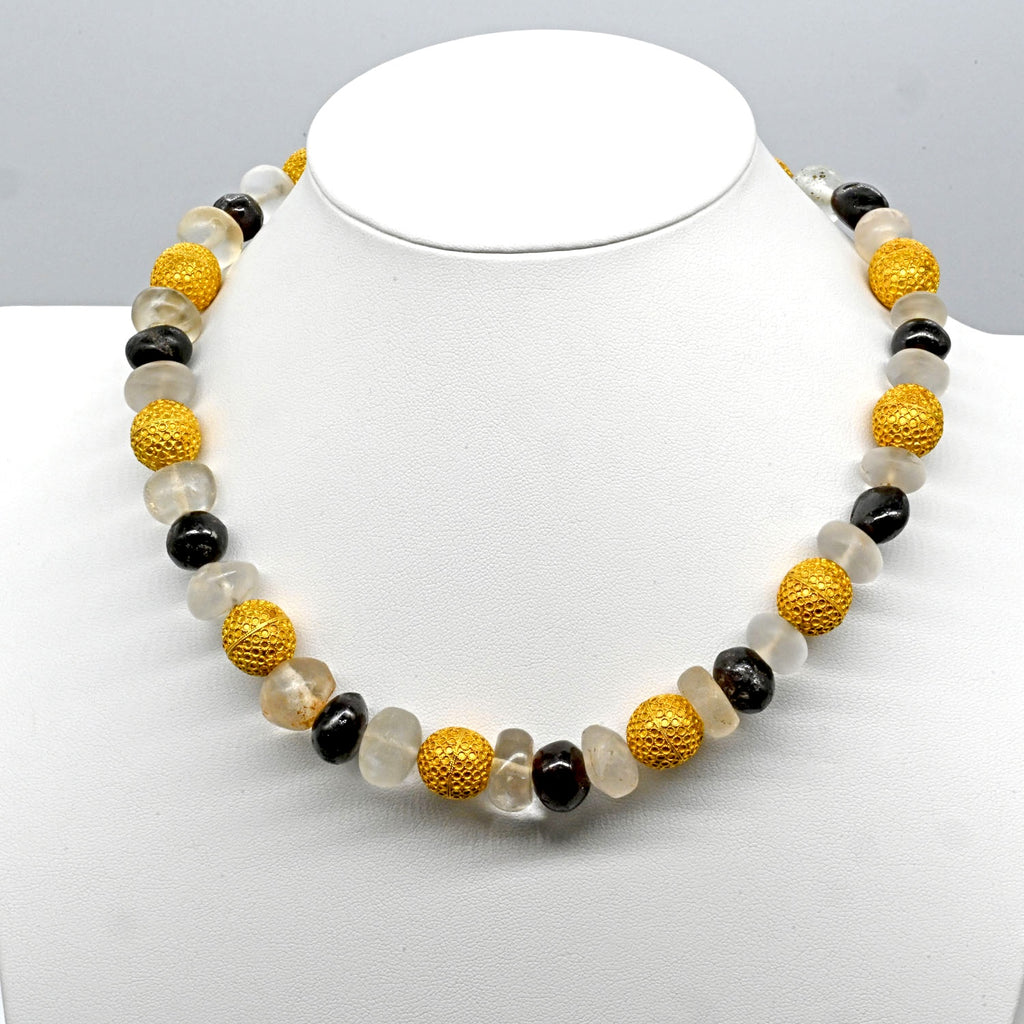 An Elegant Byzantine Gold, Quartz and Garnet Bead Necklace, ca. 9th century CE