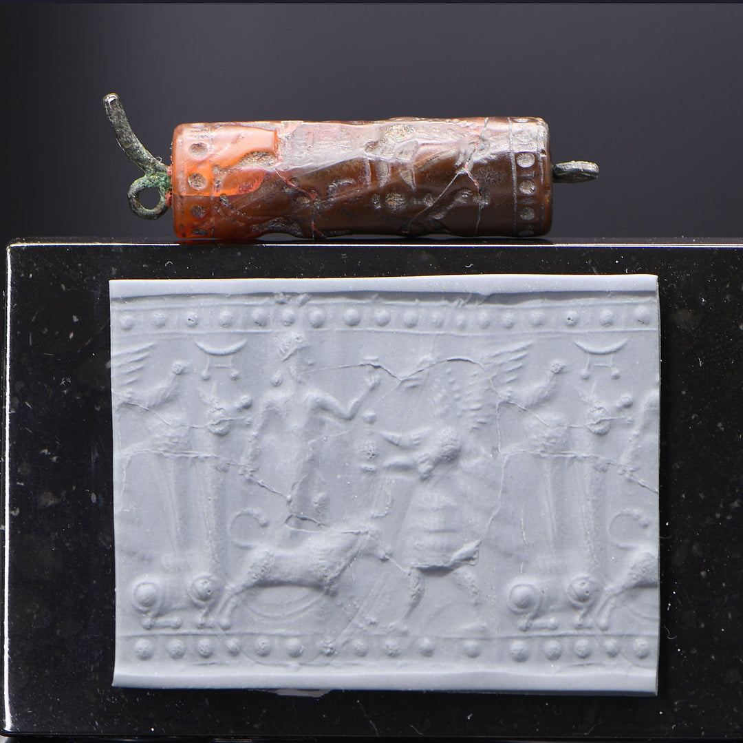 A Published Neo-Assyrian Agate Cylinder Seal, Neo-Assyrian Period, ca. 883 - 612 BCE