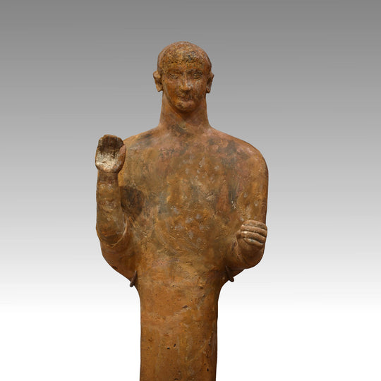 A large Phoenician terracotta standing youth, Neo Assyrian Period, ca. 6th century BCE