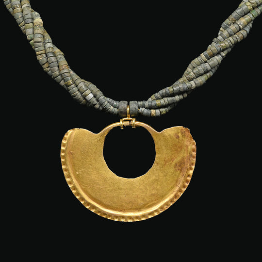 A Sinu Gold Nosering on Beaded Necklace, ca. 800 - 1500 CE