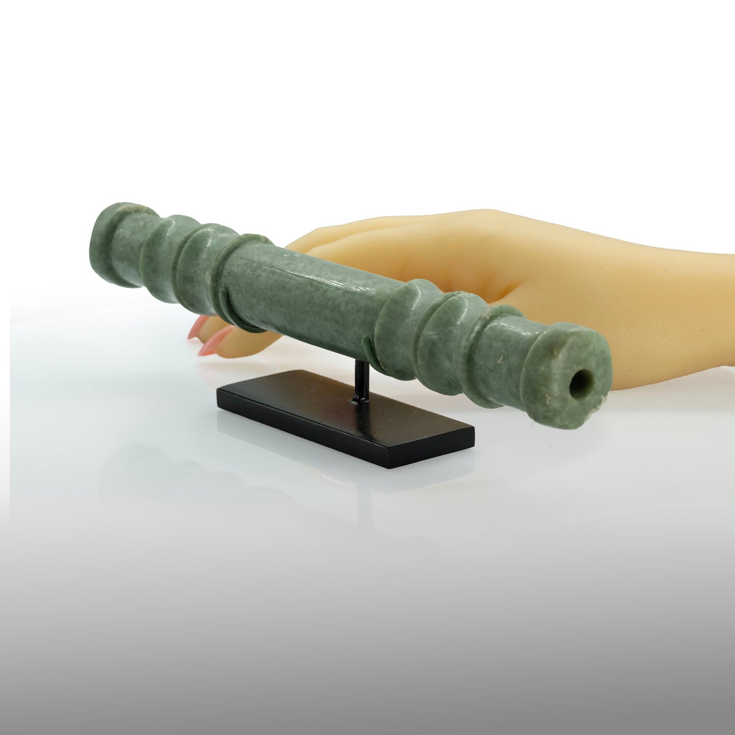 A Rare and Exceptional Maya Jade Tubular Bead, Classic Period, ca. 500 - 800 CE