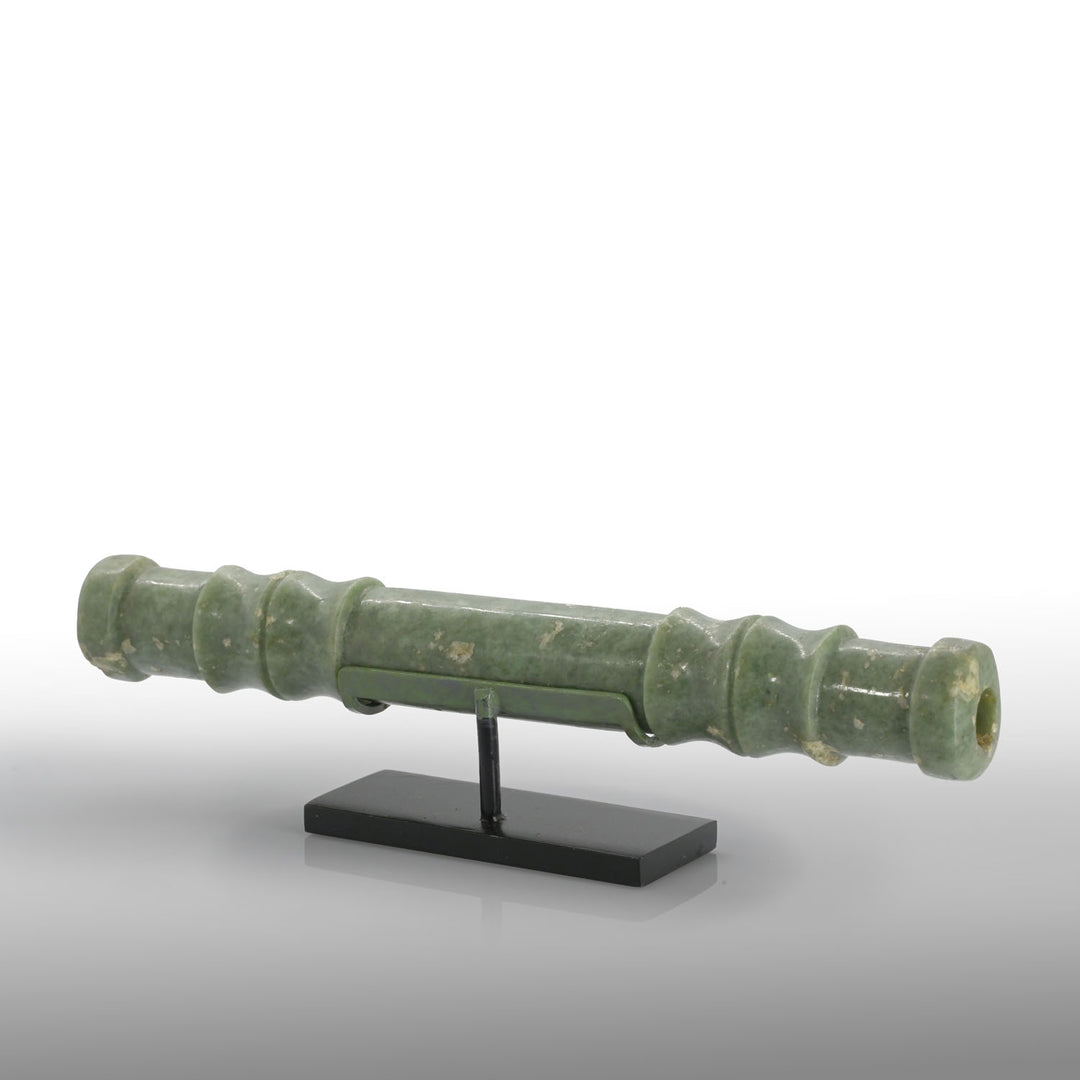 A Rare and Exceptional Maya Jade Tubular Bead, Classic Period, ca. 500 - 800 CE