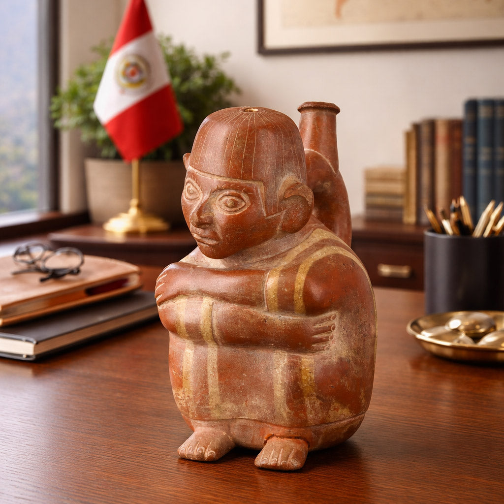 A Moche Stirrup Bottle with a Seated Man, ca. 200 - 400 CE