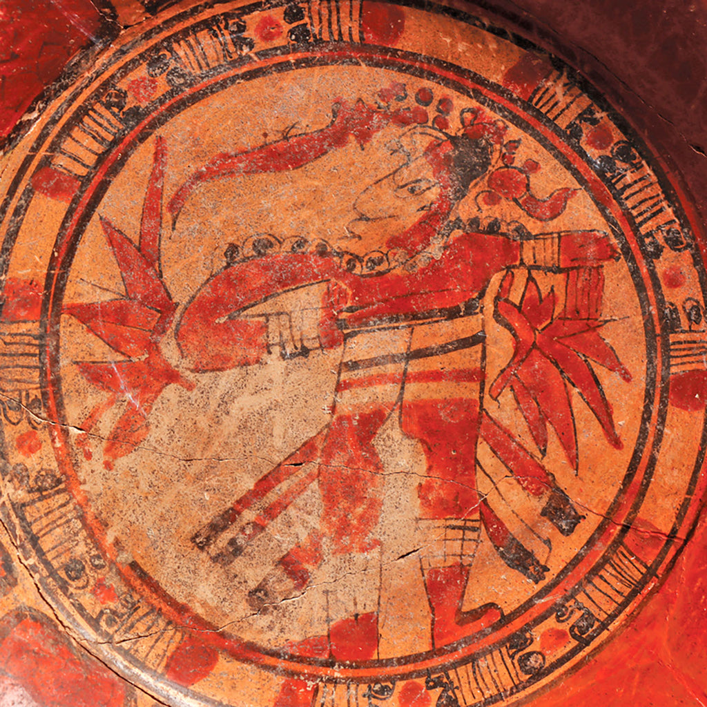 A Maya Tripod Plate with Maize God, Classic Maya Period, ca. 600 - 800