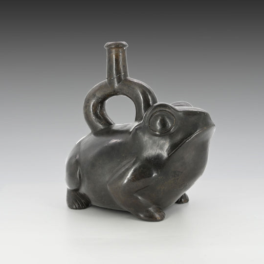 Ein publiziertes Moche Blackware-Frosch-Effigy-Gefäß, Moche I-II, Frühe Zwischenzeit - Mittlerer Horizont, ca. 100 - 300 n. Chr.