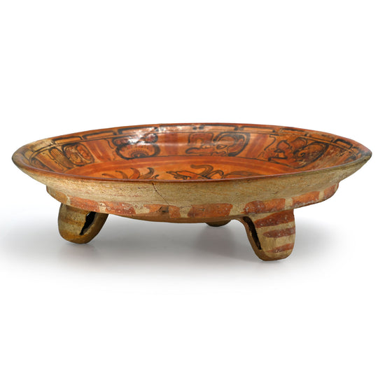 A Large Published Maya Polychrome Plate with Rim Text, Classic Period, ca. 7th – 8th century CE