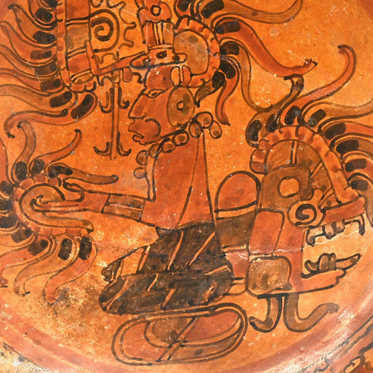 A Large Published Maya Polychrome Plate with Rim Text, Classic Period, ca. 7th – 8th century CE