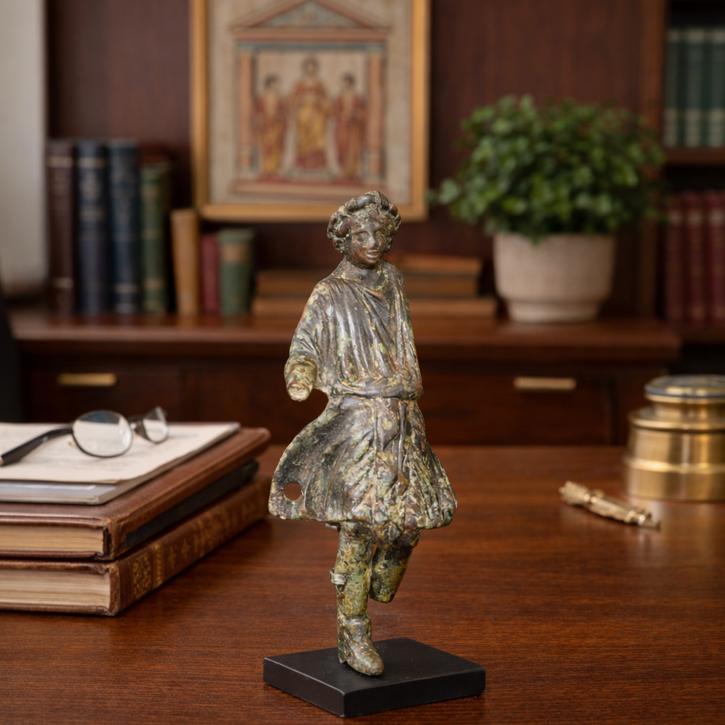 Eine römische Bronzefigur von Lar, ca. 1. – 3. Jahrhundert n. Chr