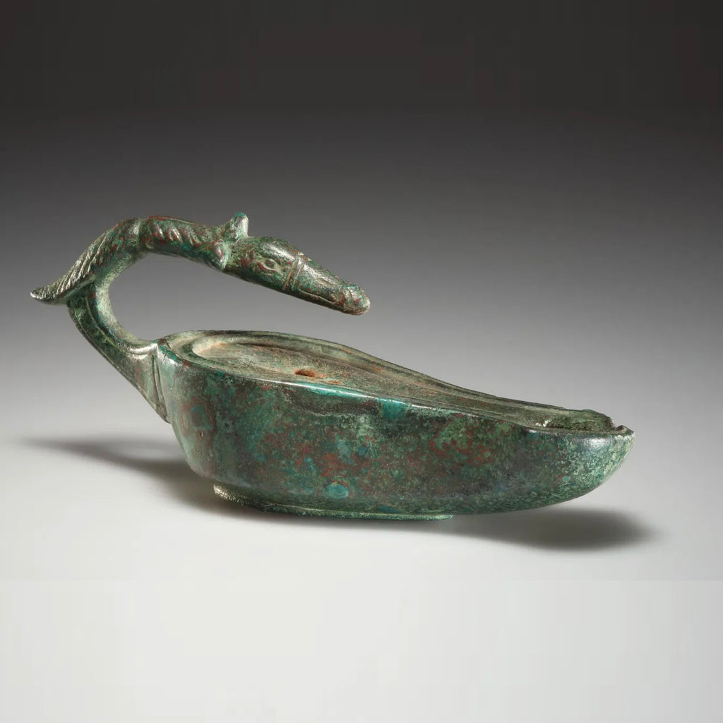 A Roman Bronze Oil Lamp with Duck Head, Roman Imperial Period, ca. 2nd - 3rd century CE