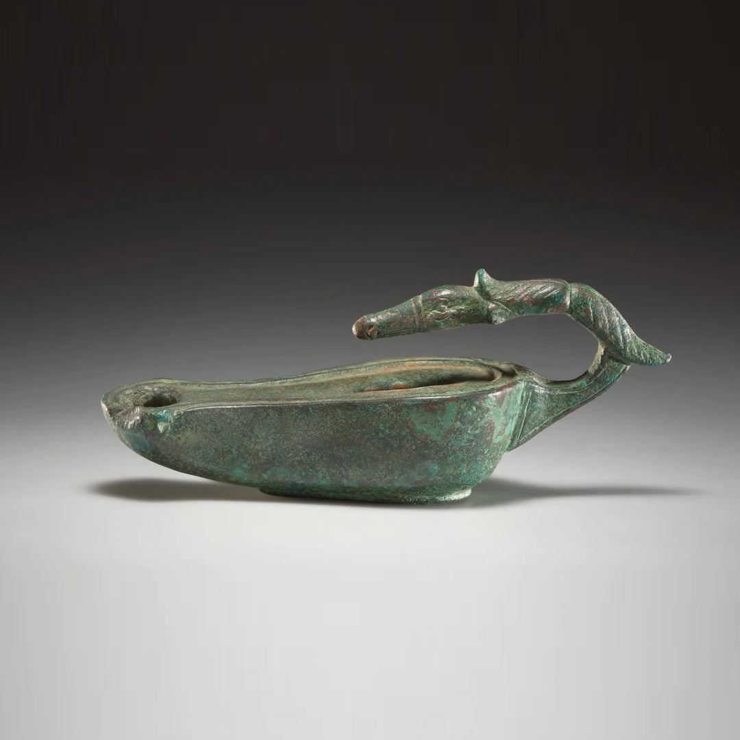 A Roman Bronze Oil Lamp with Duck Head, Roman Imperial Period, ca. 2nd - 3rd century CE