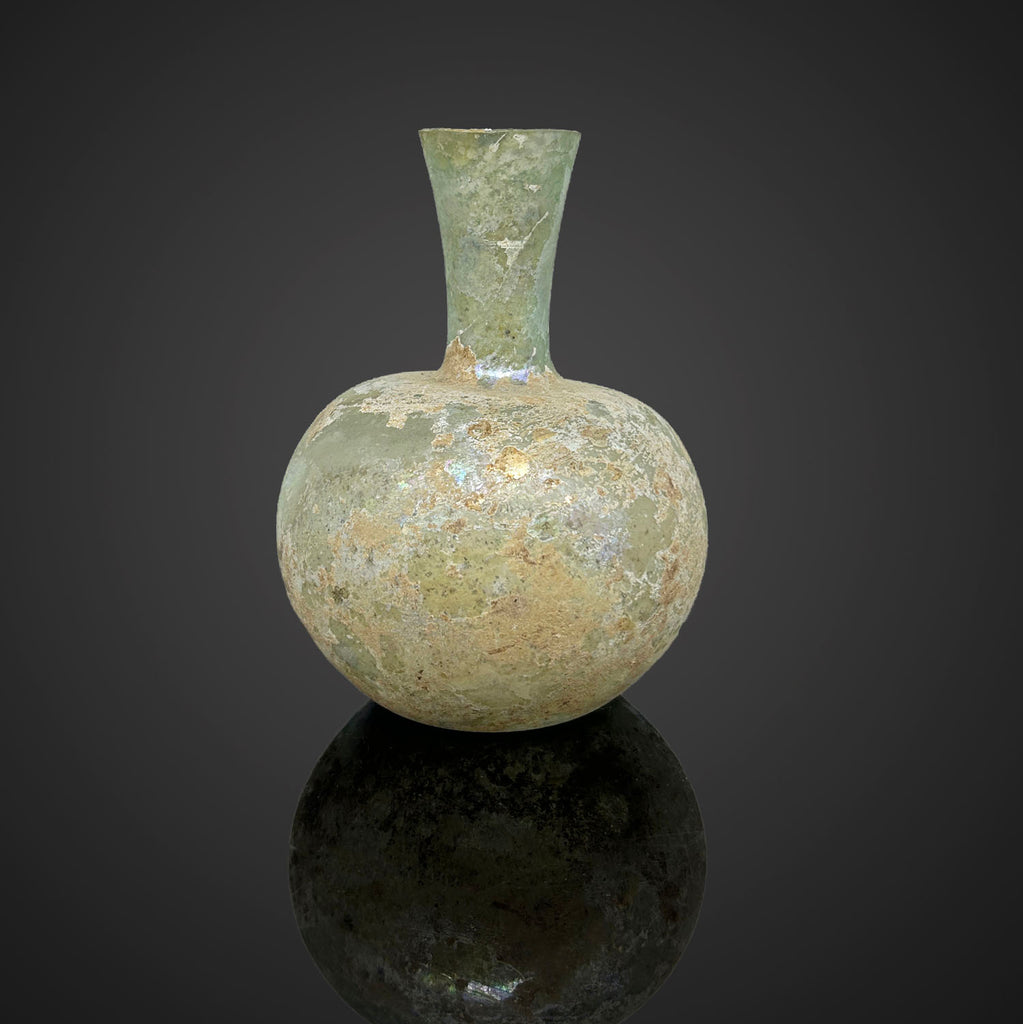 Roman glass flask, ca. 1st century CE