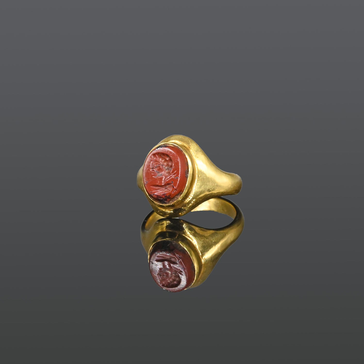 A Roman Gold and Jasper Intaglio Ring, Roman Imperial Period, ca. 2nd century CE