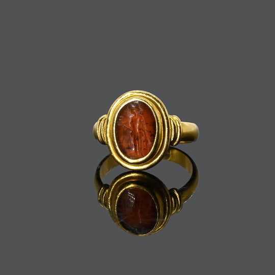 A Roman Carnelian Intaglio Ringstone of Mercury, Roman Imperial Period, ca. 1st - 2nd century CE