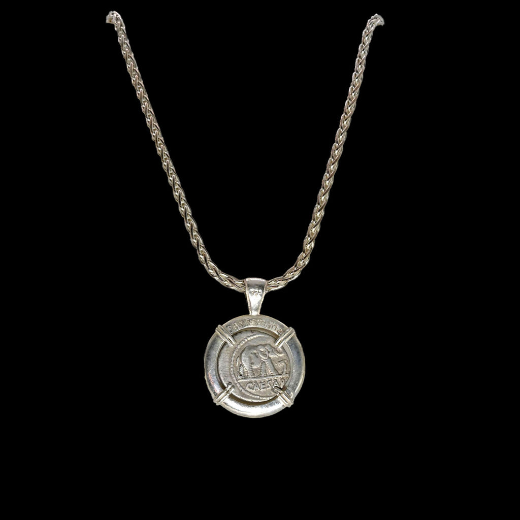 A Roman Imperatorial Julius Caesar Silver Denarius Pendant, Roman Republic, April-August 49 BCE