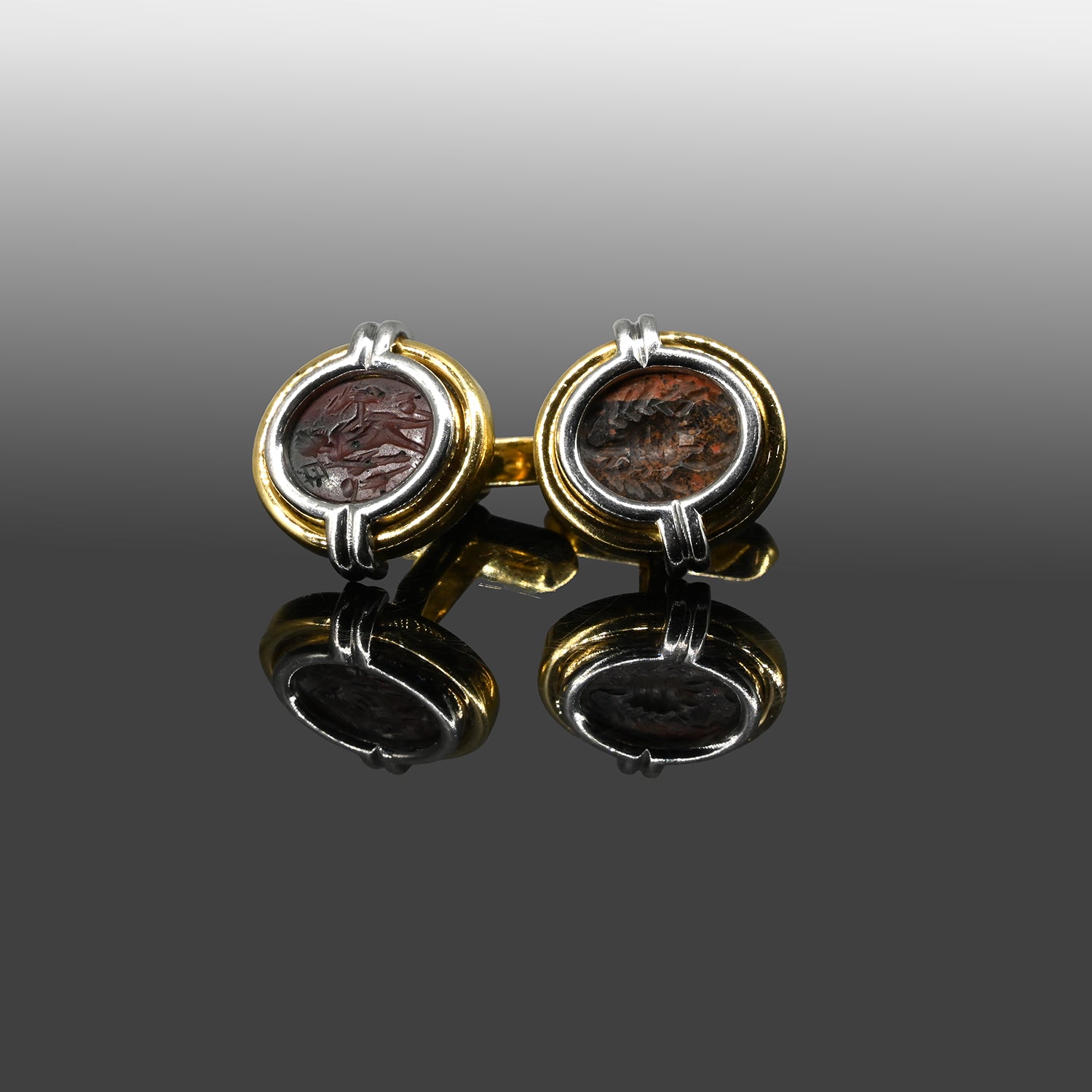 An exceptional pair of Vintage Bulgari Gold Cufflinks with Roman Intaglios, Roman Imperial Period, ca. 2nd century CE