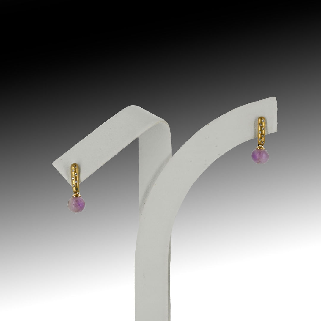 Gold Earrings with Roman Amethyst Beads, Roman Imperial Period, ca 1st - 2nd century CE