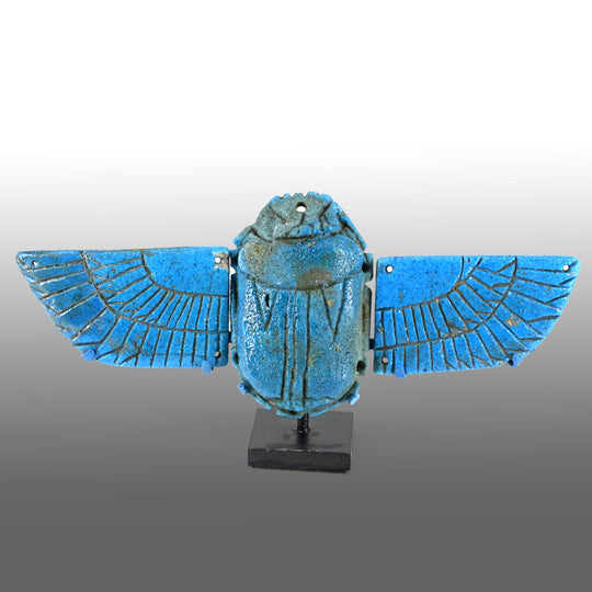 A fine Egyptian Faience Winged Scarab, Late Period, ca. 664 - 332 BCE