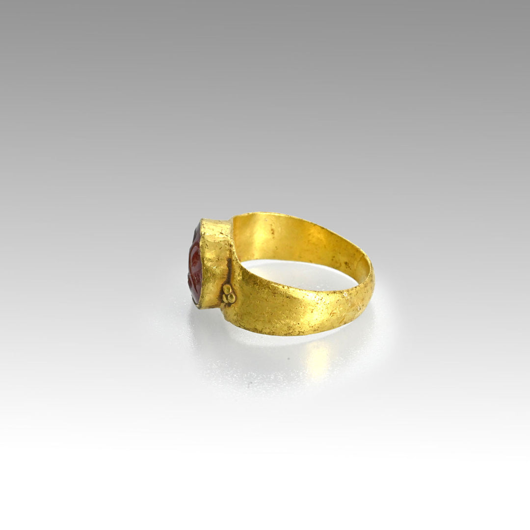 A Roman Gold Ring with Carnelian Intaglio of Socrates, Roman Imperial Period, ca. 1st - 2nd century  CE