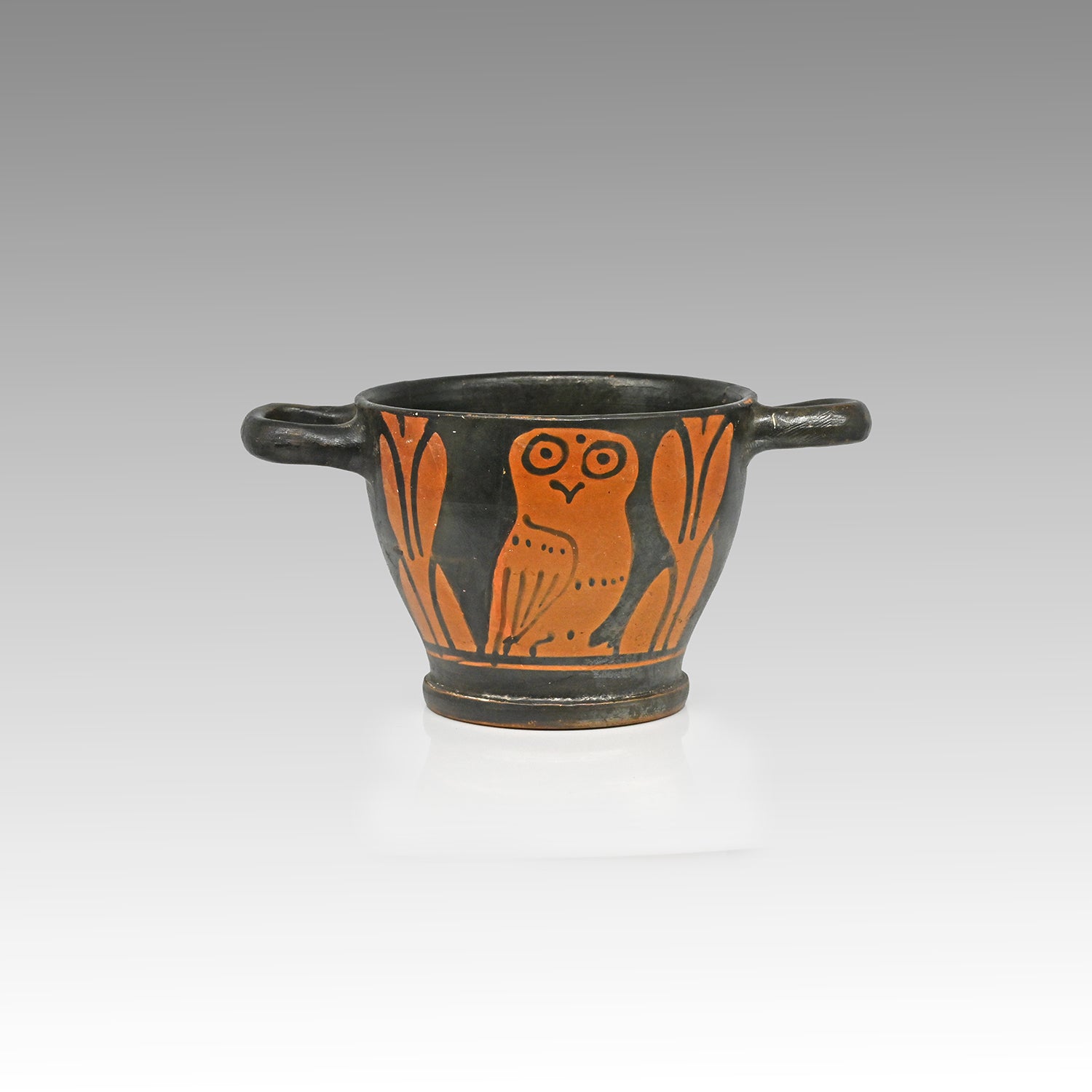 Apulian Red Figure Owl Skyphos, Apulia, South Italy, ca. 4th century BCE