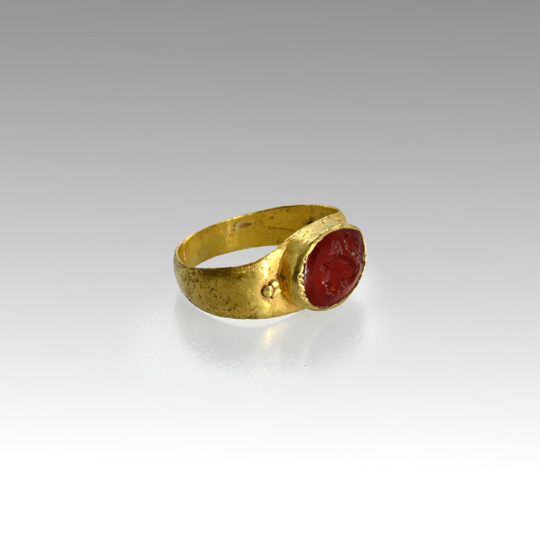 A Roman Gold Ring with Carnelian Intaglio of Socrates, Roman Imperial Period, ca. 1st - 2nd century  CE