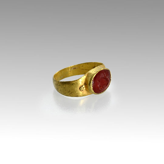 A Roman Gold Ring with Carnelian Intaglio of Socrates, Roman Imperial Period, ca. 1st - 2nd century  CE